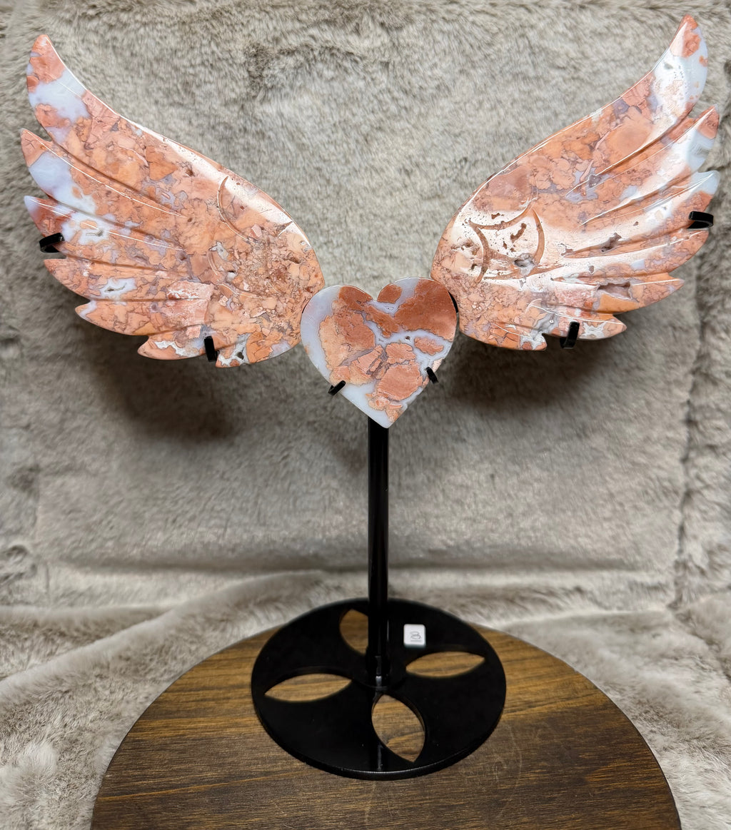 Pink Agate Heart Wings